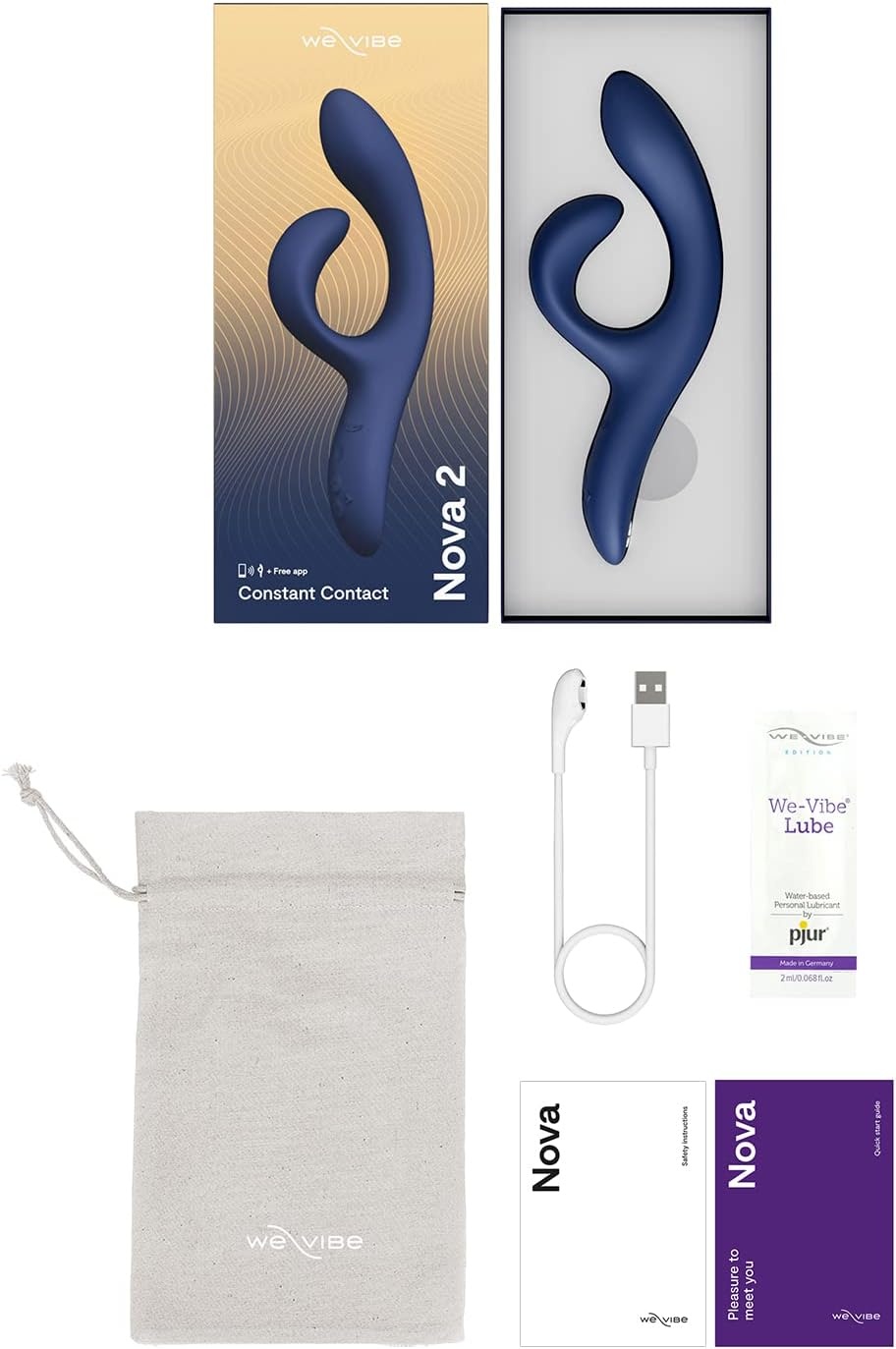 image:imageWeVibe Nova 2 Dual Rabbit Vibrator for Women Dildo Vibrator Adult Sex Toy Female Clitoral Stimulator G Spot Massager with 10 Vibration Modes Remote App Control Sex Toy for Couples BlueBlue