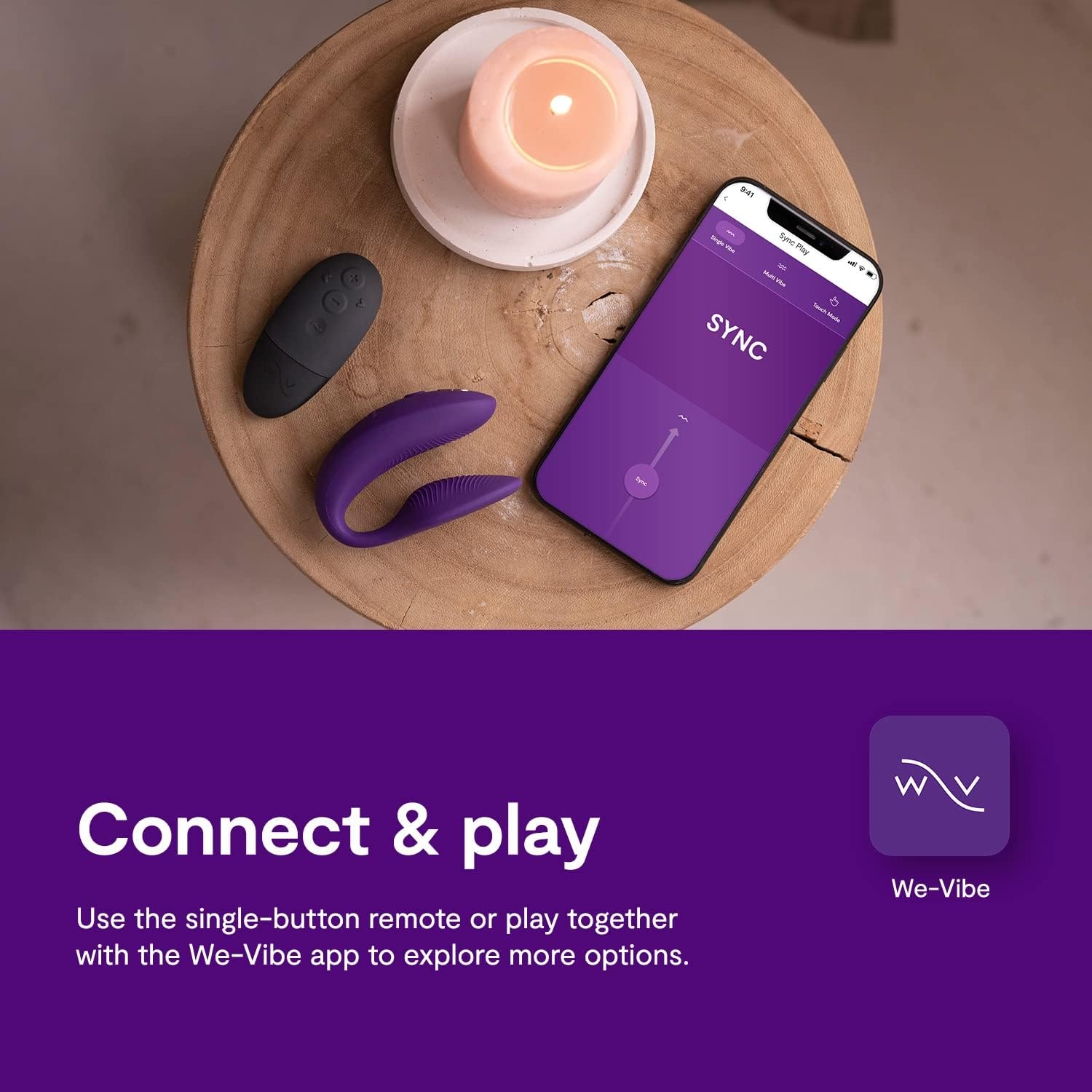 image:imageWeVibe Sync 2 Couples Vibrator Wearable Remote Control Vibrating Adult Sex Toy App Controlled G Spot amp Clitoral Stimulator Dual Stimulation with 10 Speeds Waterproof amp Rechargeable PurpleDark Purple