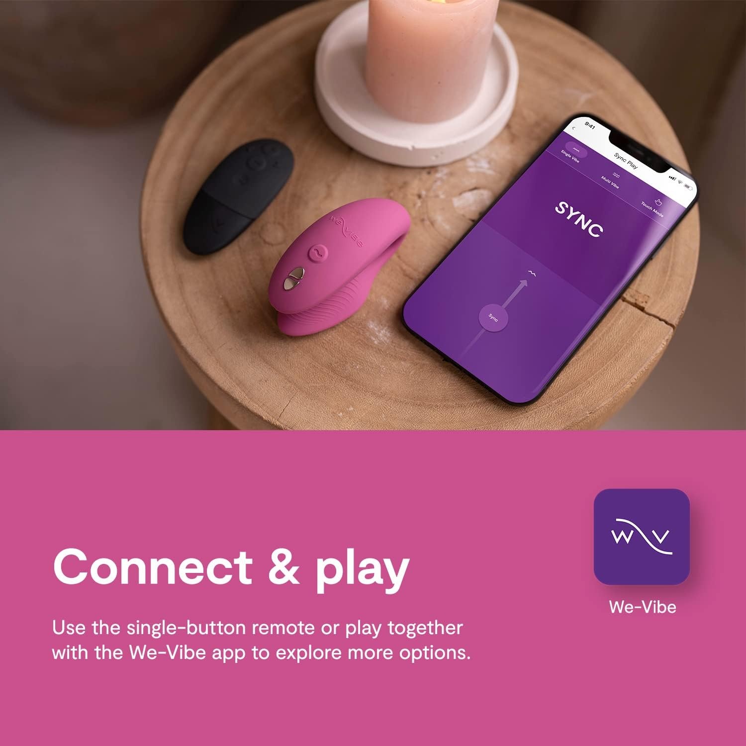 image:imageWeVibe Sync 2 Couples Vibrator Wearable Remote Control Vibrating Adult Sex Toy App Controlled G Spot amp Clitoral Stimulator Dual Stimulation with 10 Speeds Waterproof amp Rechargeable PurplePink