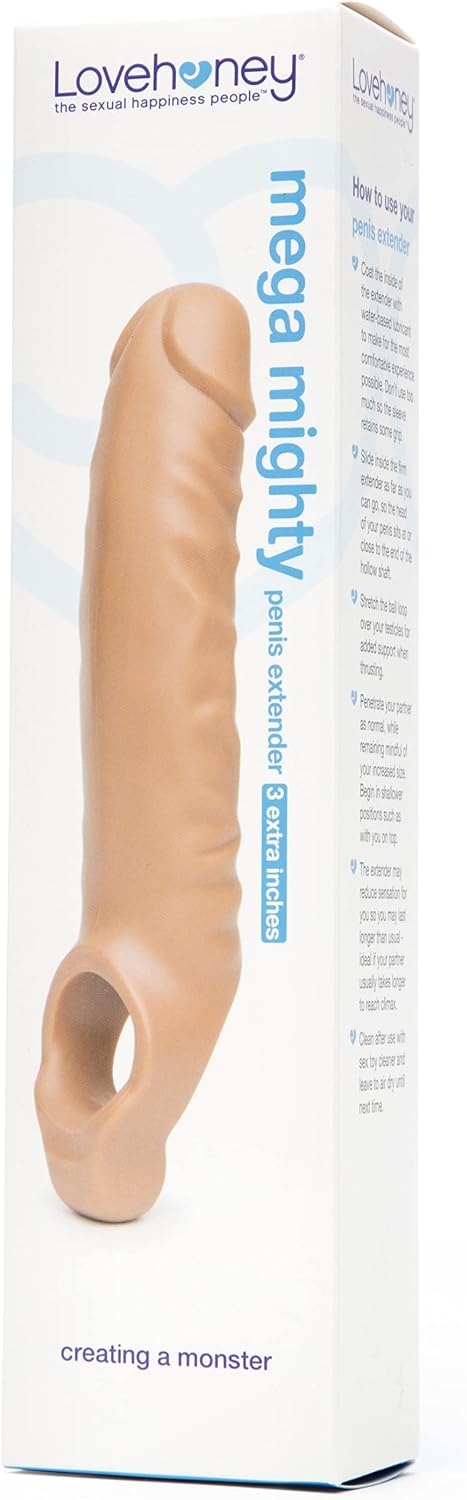 image:imageLovehoney Mega Mighty Thick Penis Sleeve 13 Extra Inches Penis Extender with Ball Loop Realistic Sexual Stimulation Device Couples Cock amp Girth Enhancer Adult Sex Toys for Men ClearFlesh Tan