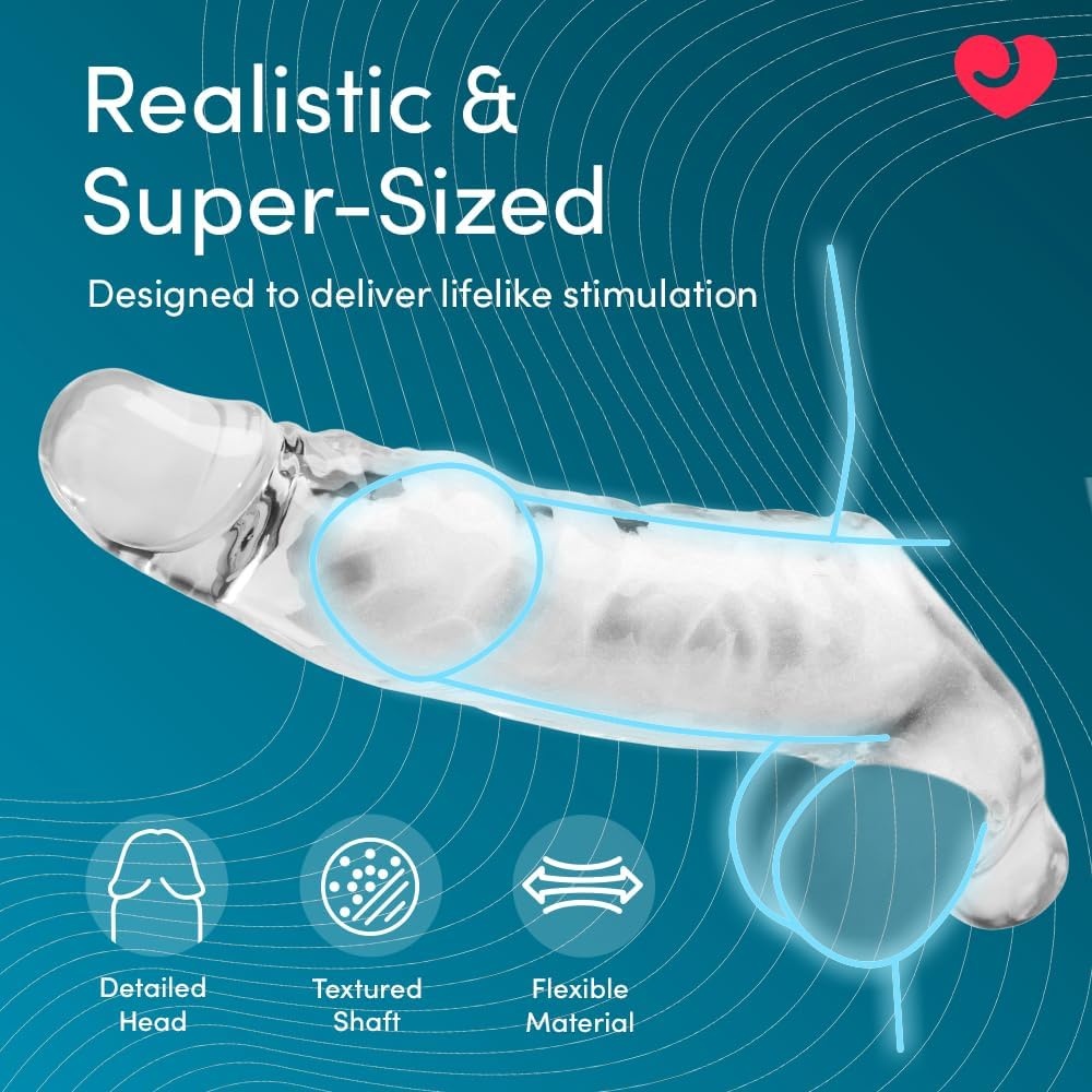 image:imageLovehoney Mega Mighty Thick Penis Sleeve 13 Extra Inches Penis Extender with Ball Loop Realistic Sexual Stimulation Device Couples Cock amp Girth Enhancer Adult Sex Toys for Men ClearClear