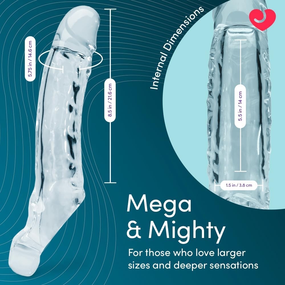 image:imageLovehoney Mega Mighty Thick Penis Sleeve 13 Extra Inches Penis Extender with Ball Loop Realistic Sexual Stimulation Device Couples Cock amp Girth Enhancer Adult Sex Toys for Men ClearClear