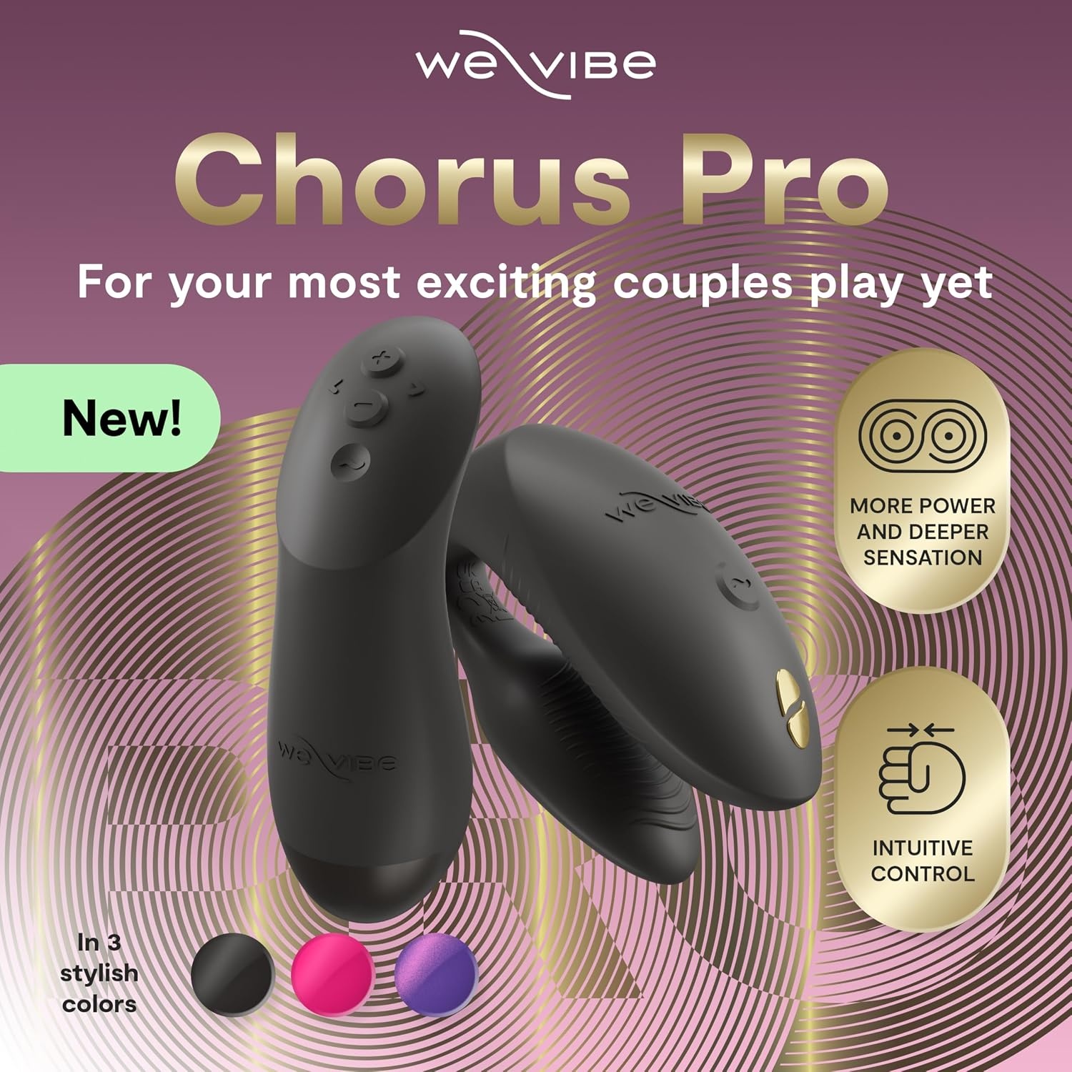 image:imageWeVibe Chorus Pro App Controlled Wireless Couples Vibrator Remote Controlled Adults Toy Silicone Stimulator with 10 Intensity Levels Clitoral amp GSpot Couples Sex Toy for Him amp Her PurpleBlack