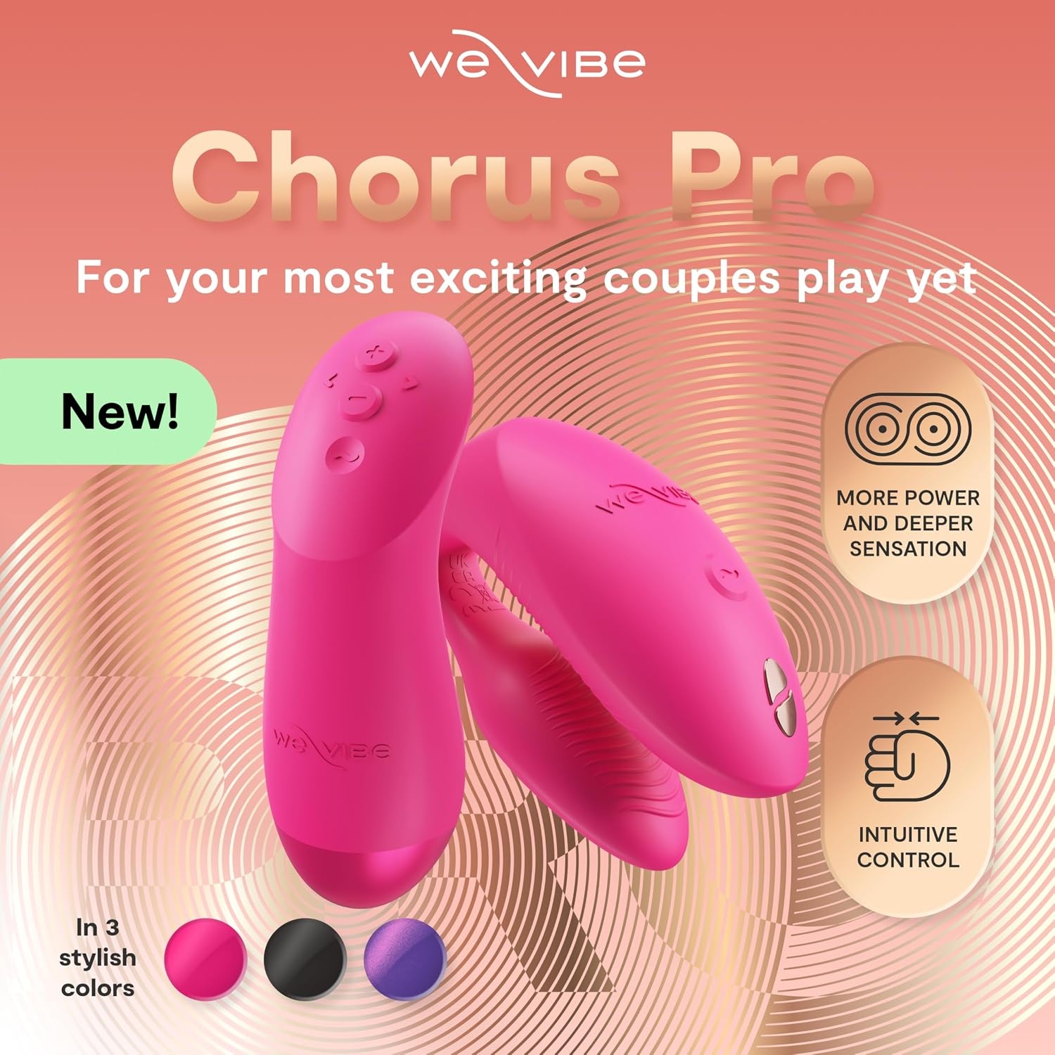 image:imageWeVibe Chorus Pro App Controlled Wireless Couples Vibrator Remote Controlled Adults Toy Silicone Stimulator with 10 Intensity Levels Clitoral amp GSpot Couples Sex Toy for Him amp Her PurplePink
