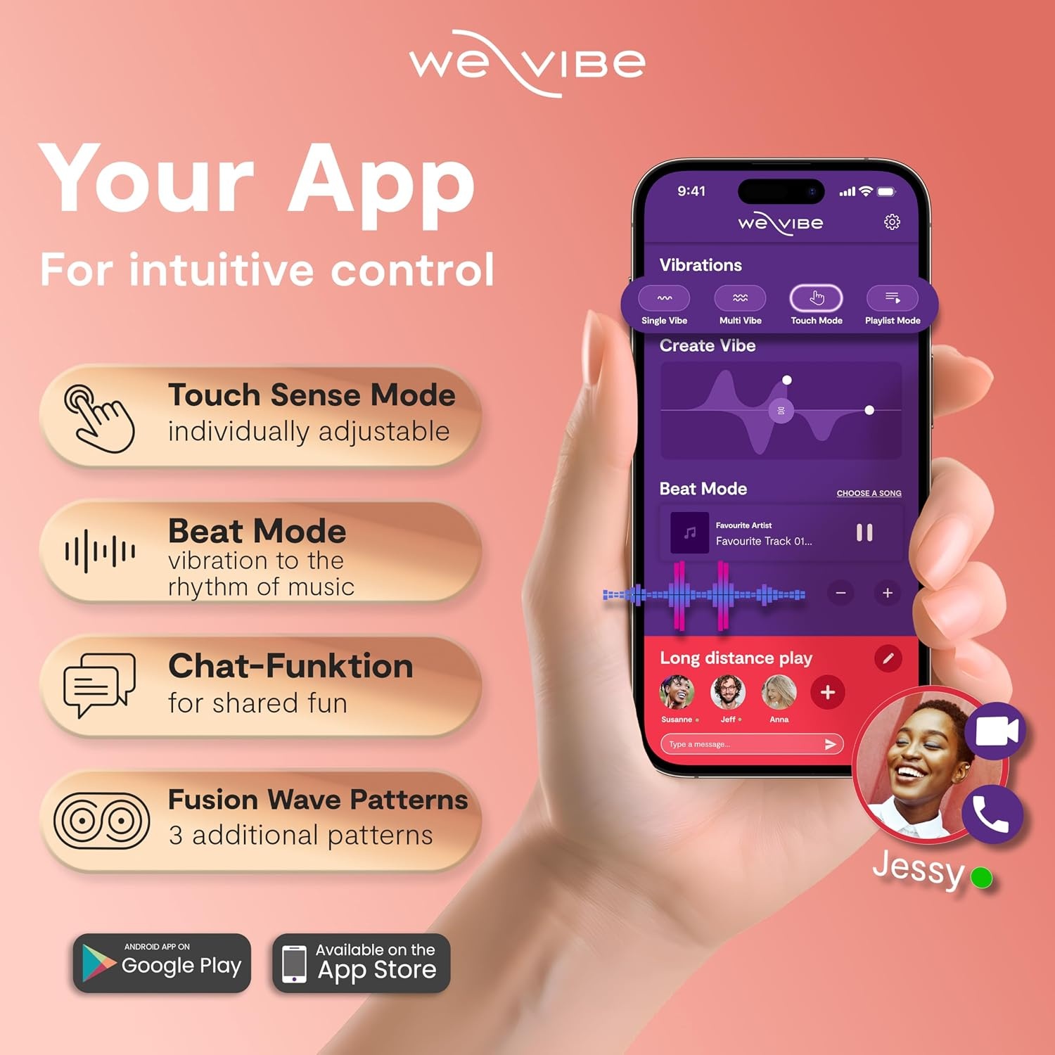 image:imageWeVibe Chorus Pro App Controlled Wireless Couples Vibrator Remote Controlled Adults Toy Silicone Stimulator with 10 Intensity Levels Clitoral amp GSpot Couples Sex Toy for Him amp Her PurplePink