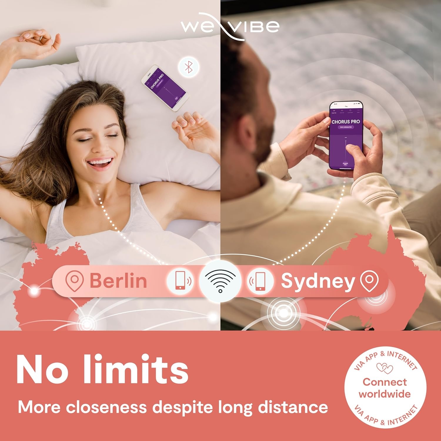 image:imageWeVibe Chorus Pro App Controlled Wireless Couples Vibrator Remote Controlled Adults Toy Silicone Stimulator with 10 Intensity Levels Clitoral amp GSpot Couples Sex Toy for Him amp Her PurplePink