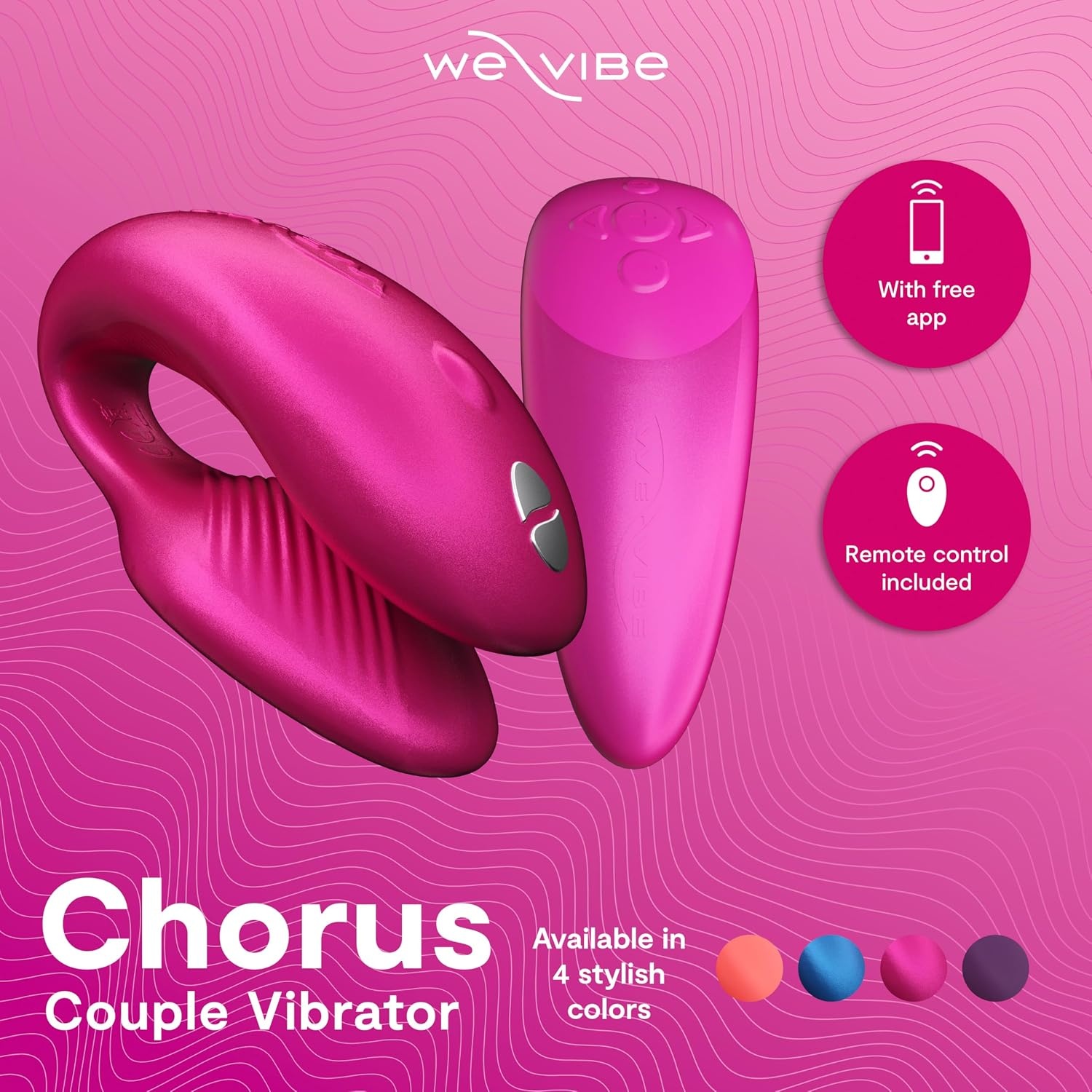 image:imageWeVibe Chorus Vibrating Sex Toys for Couples Remote Control Vibrator Wearable App Controlled Adult Toys for Women G Spot Clit amp Penis Sexual Stimulation Device Clitoral Couples Gift CoralCosmic Pink