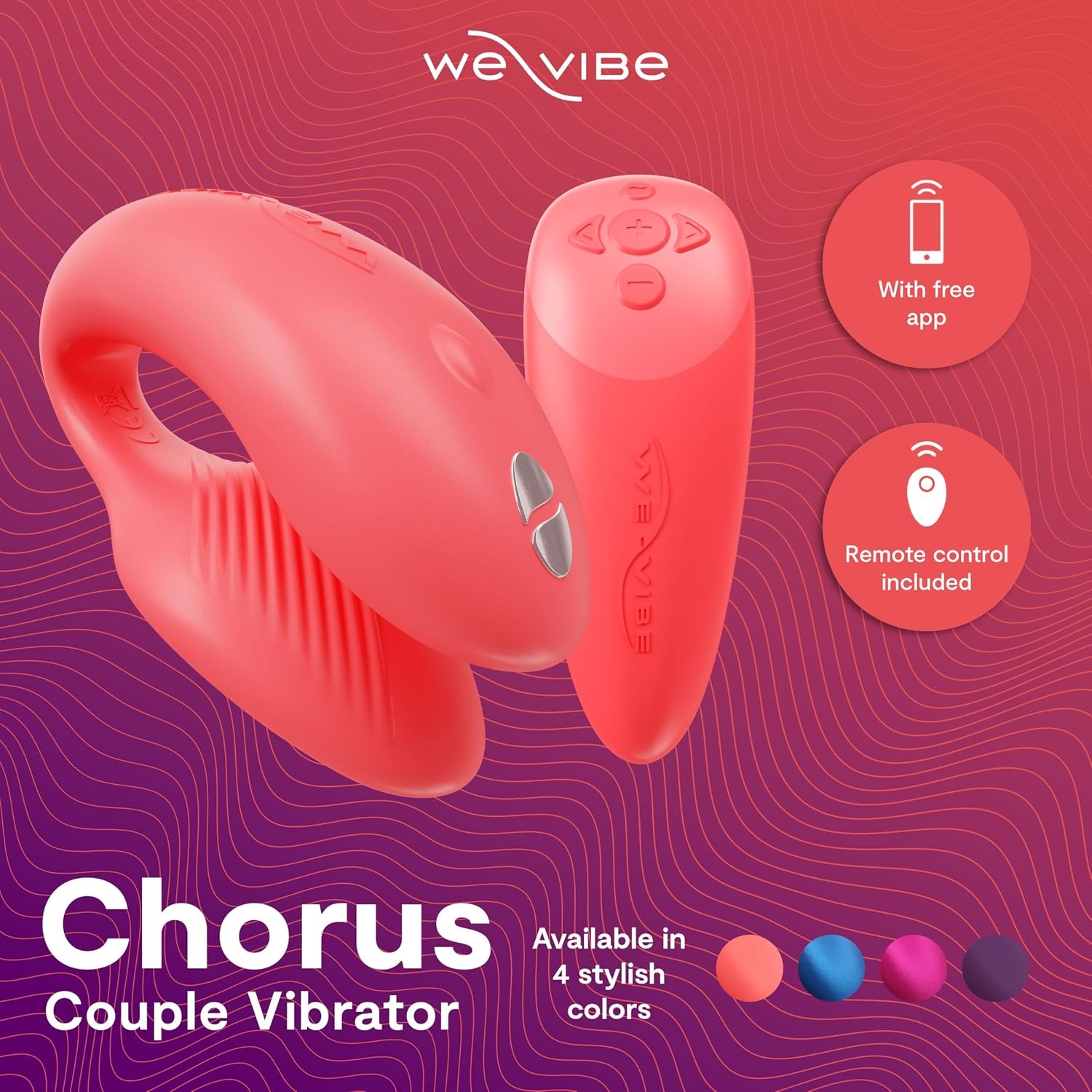 image:imageWeVibe Chorus Vibrating Sex Toys for Couples Remote Control Vibrator Wearable App Controlled Adult Toys for Women G Spot Clit amp Penis Sexual Stimulation Device Clitoral Couples Gift CoralCoral