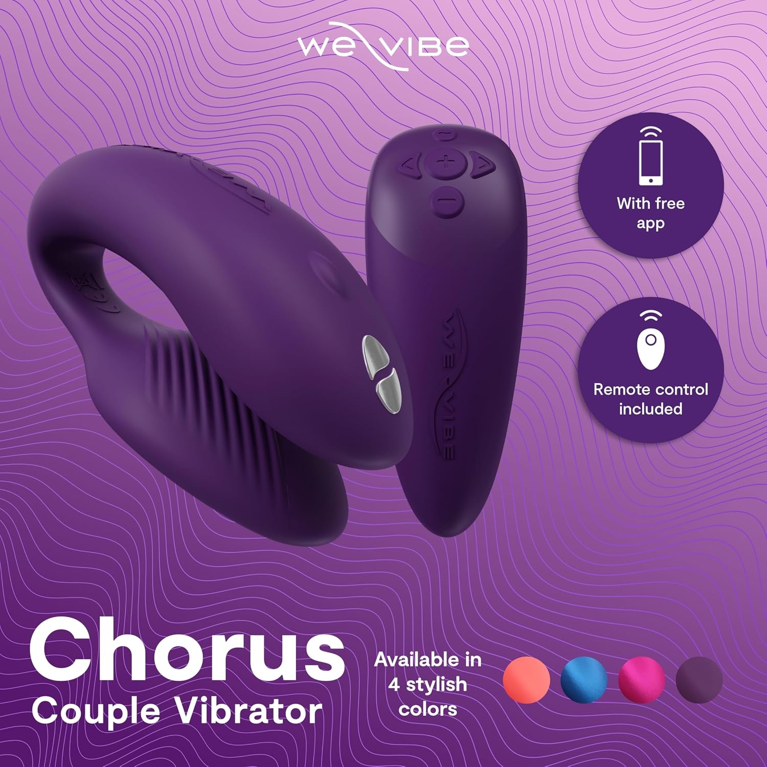 image:imageWeVibe Chorus Vibrating Sex Toys for Couples Remote Control Vibrator Wearable App Controlled Adult Toys for Women G Spot Clit amp Penis Sexual Stimulation Device Clitoral Couples Gift CoralDark Purple