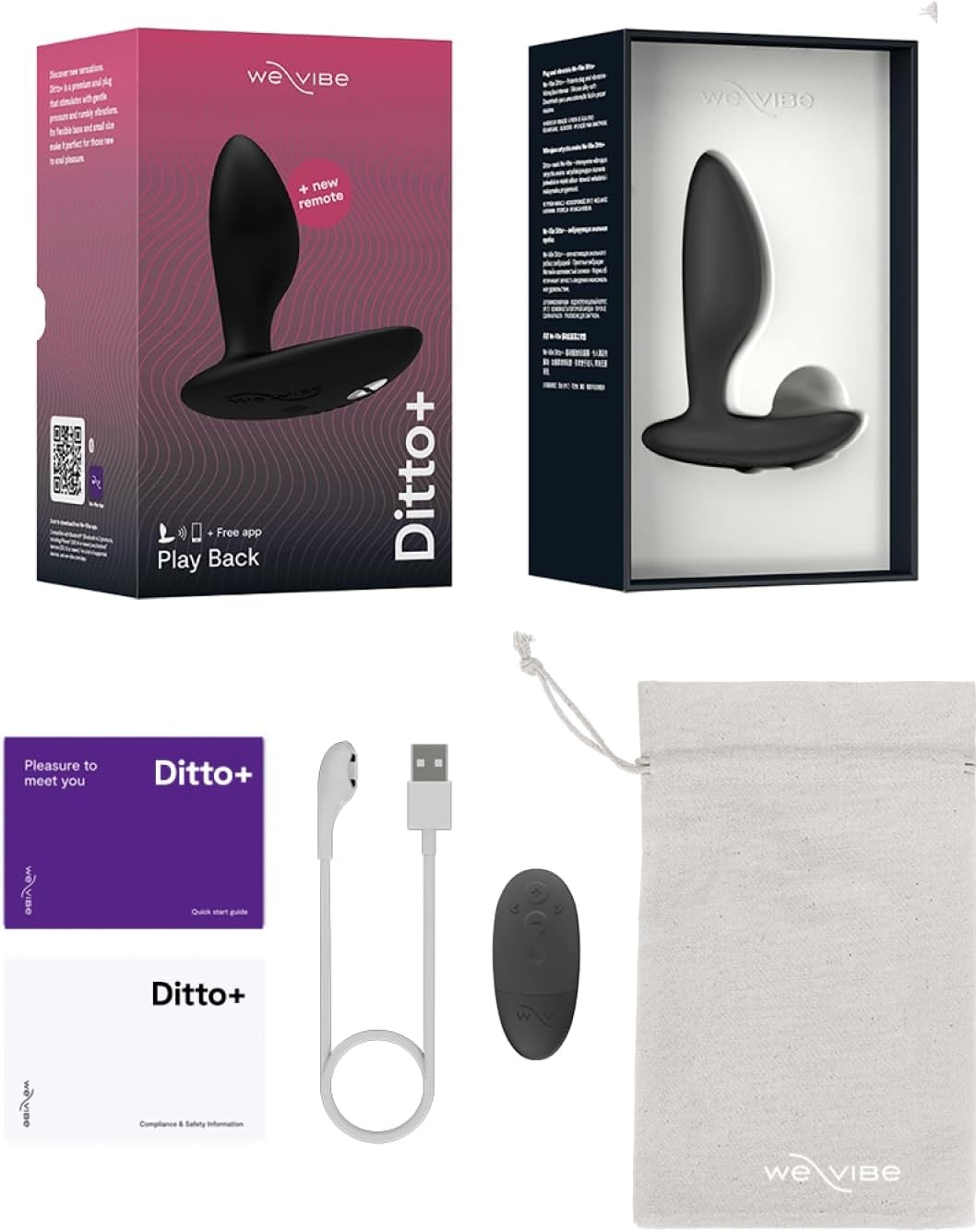 image:imageWeVibe Ditto Vibrating Butt Plug App amp Remote Control Vibe for Men Women amp Couples Vibrator with 10 Modes Silicone Butt Plug Waterproof Anal Toy Rechargeable Adult Sex Toys Satin Black