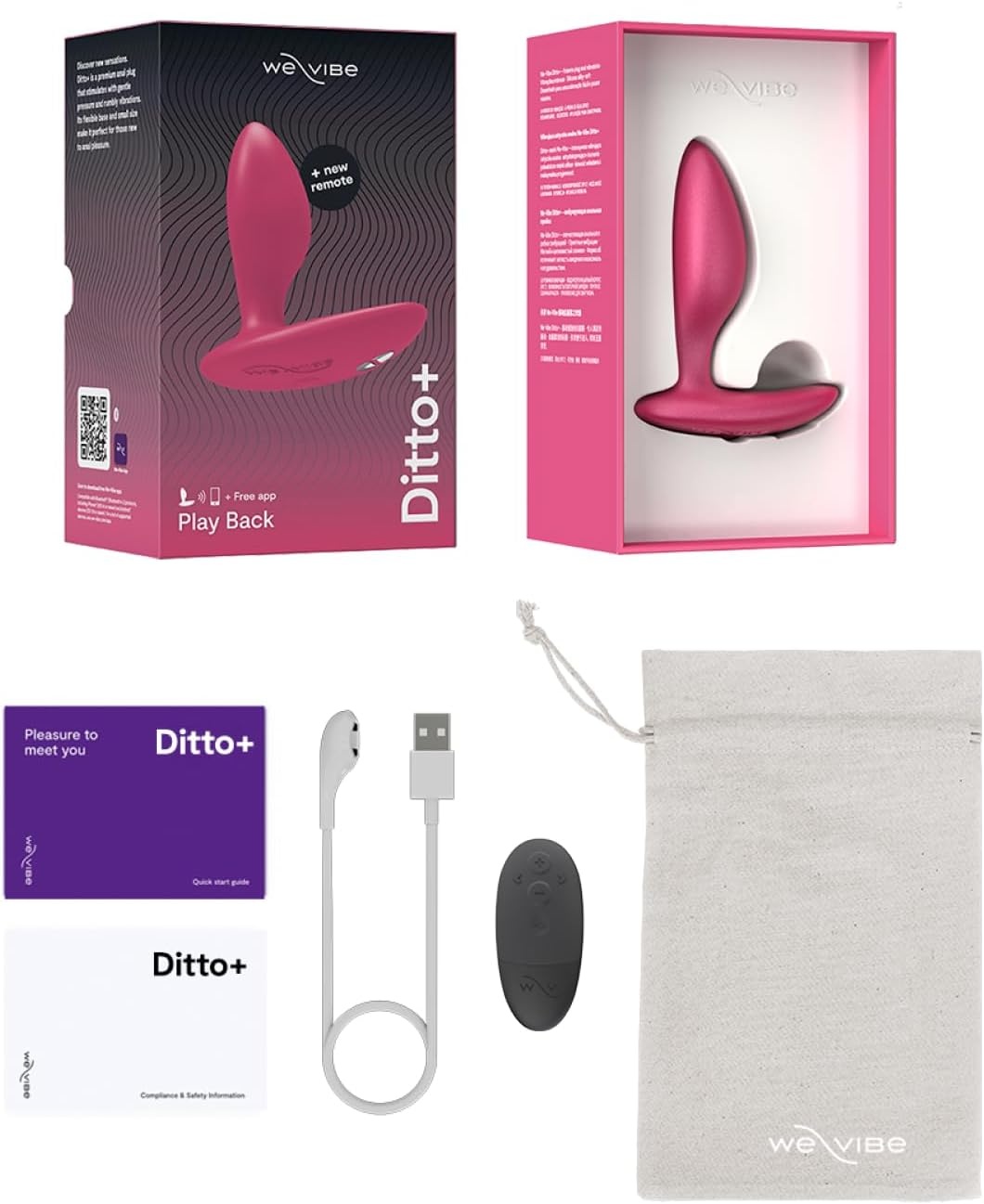 image:imageWeVibe Ditto Vibrating Butt Plug App amp Remote Control Vibe for Men Women amp Couples Vibrator with 10 Modes Silicone Butt Plug Waterproof Anal Toy Rechargeable Adult Sex Toys Cosmic Pink