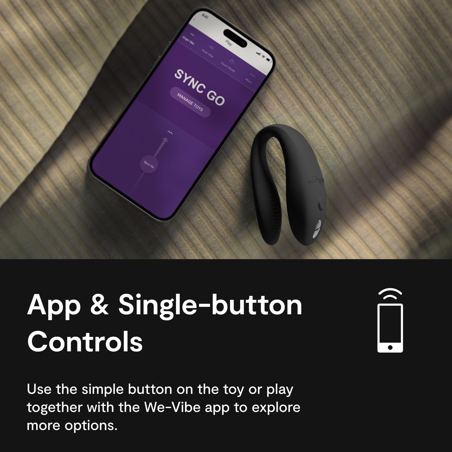 image:imageWeVibe Sync Go Couples Vibrator with Travel Case Wearable Vibrating Couples Adult Sex Toy App Controlled G Spot amp Clitoris Stimulator Dual Stimulation with 10 Speeds Rechargeable PurpleBlack