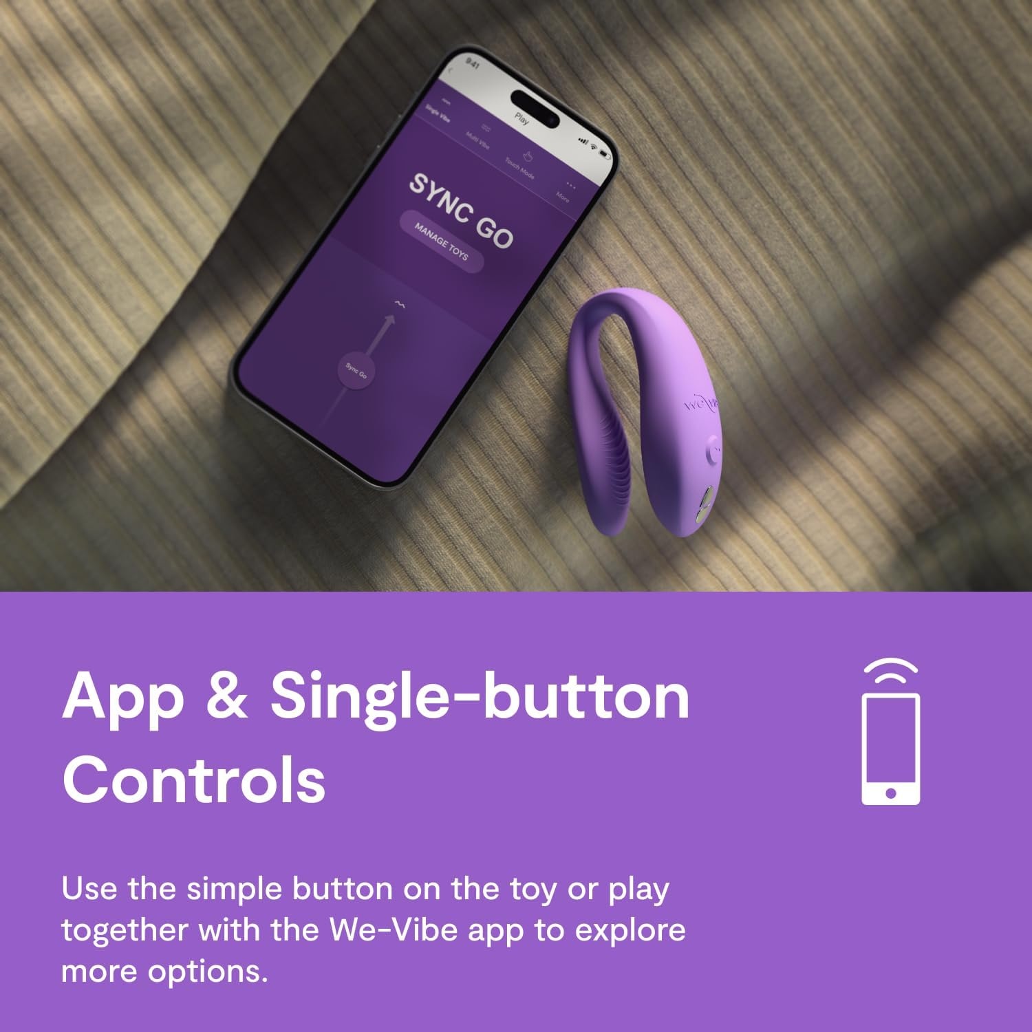 image:imageWeVibe Sync Go Couples Vibrator with Travel Case Wearable Vibrating Couples Adult Sex Toy App Controlled G Spot amp Clitoris Stimulator Dual Stimulation with 10 Speeds Rechargeable PurplePurple