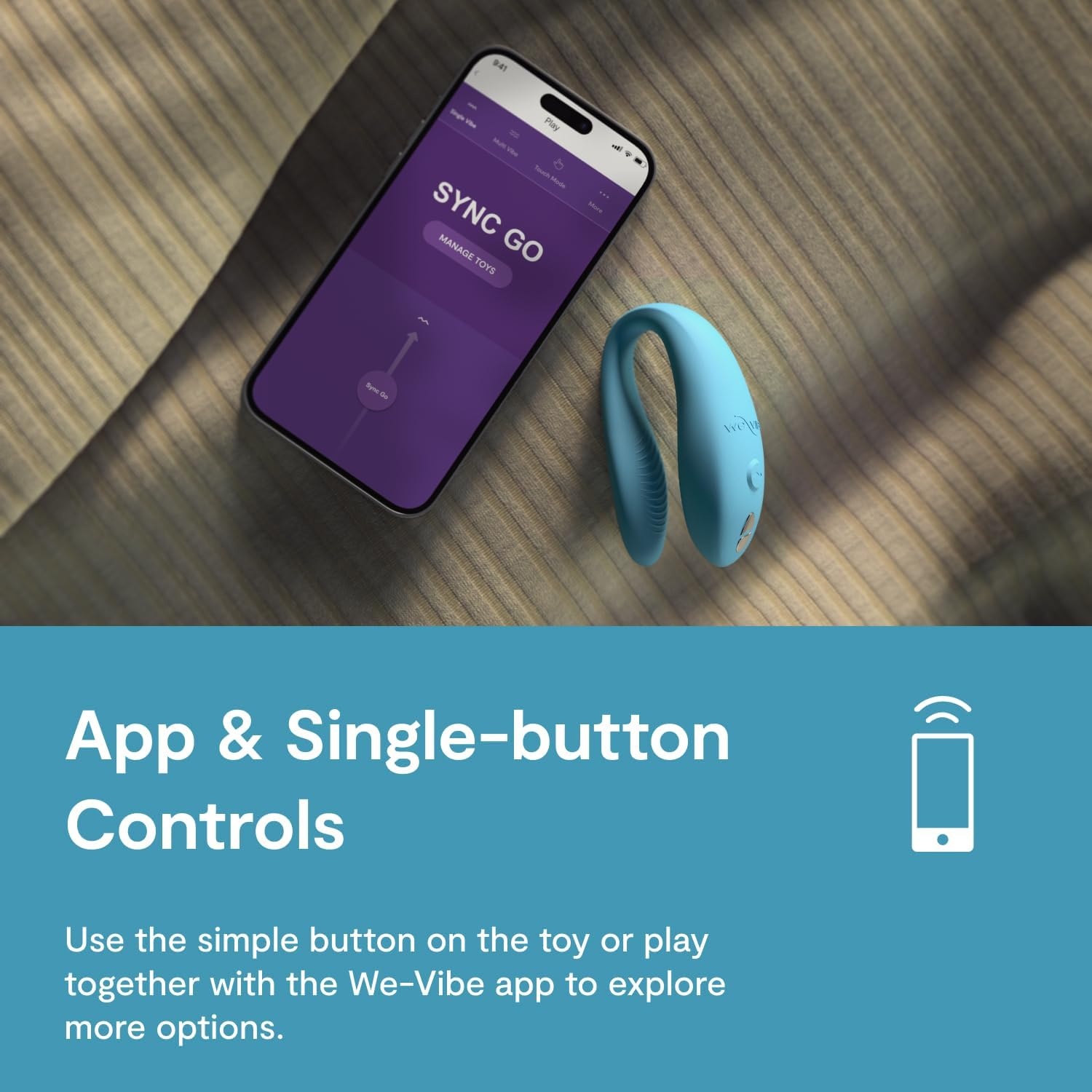 image:imageWeVibe Sync Go Couples Vibrator with Travel Case Wearable Vibrating Couples Adult Sex Toy App Controlled G Spot amp Clitoris Stimulator Dual Stimulation with 10 Speeds Rechargeable PurpleBlue