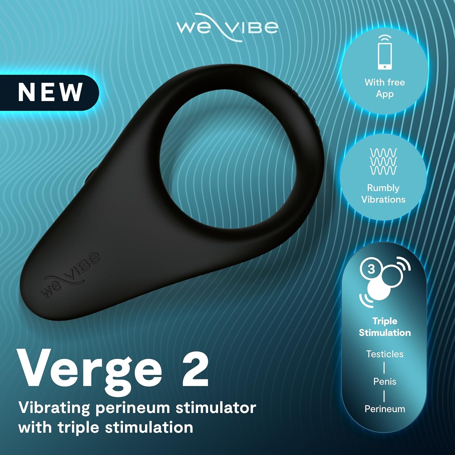 image:imageWeVibe Verge 2 Vibrating Cock Ring Adult Toy Mens Perineum Vibrators App Control Penis Ring with 10 Vibrations Male Vibrator Silicone Games amp Gifts Wearable Adult Sex Toys for Men amp Couples