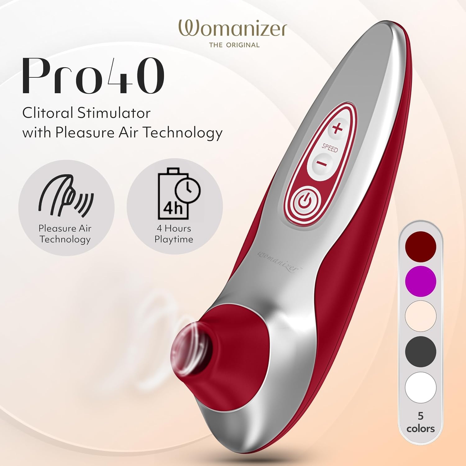 image:imageWomanizer Pro40 Clitoris Vibrator Sex Toy Clit Stimulator with 6 Suction Speeds Vibrating Dildo Adult Toys for Women Clit Sucker Sexual Pleasure Tools for Women Personal Massager Rose GoldRed