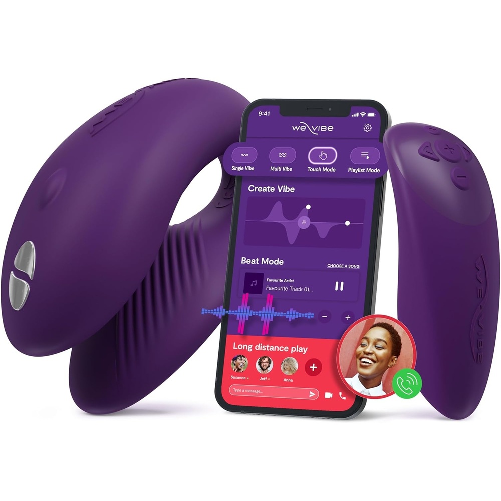 image:imageWeVibe Chorus Vibrating Sex Toys for Couples Remote Control Vibrator Wearable App Controlled Adult Toys for Women G Spot Clit amp Penis Sexual Stimulation Device Clitoral Couples Gift CoralDark Purple