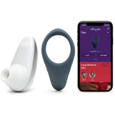 image:imageWeVibe Verge Vibrating Cock Ring App Controlled amp Womanizer Starlet White Pleasure Air Clitoris Sucker  Couples Sex Toys Bundle
