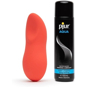 Pjur Aqua Water-Based Personal Lubricant 3.4 fl oz & We-Vibe Touch X Coral Powerful Mini Massager Vibrator – Female Sex Toys Bundle