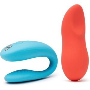 We-Vibe Sync Go Turquoise C-Shaped Couples Vibrator Travel Edition & Touch X Coral Powerful Mini Massager Vibrator – Couples Sex Toys Bundle