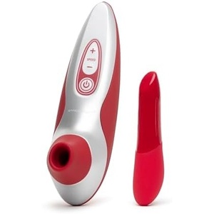 Womanizer Pro40 Red Pleasure Air Clitoris Sucker & We-Vibe Tango X Red Massage Bullet Vibrator – Female Sex Toys Bundle