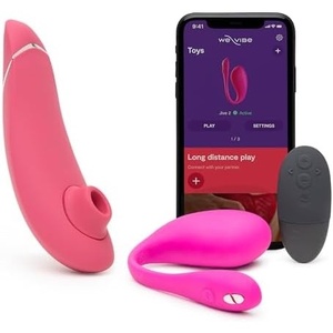Womanizer Premium 2 Pink Pleasure Air Clitoris Sucker & We-Vibe Jive 2 Pink Remote Control Wearable Egg Vibrator – Female Sex Toys Bundle